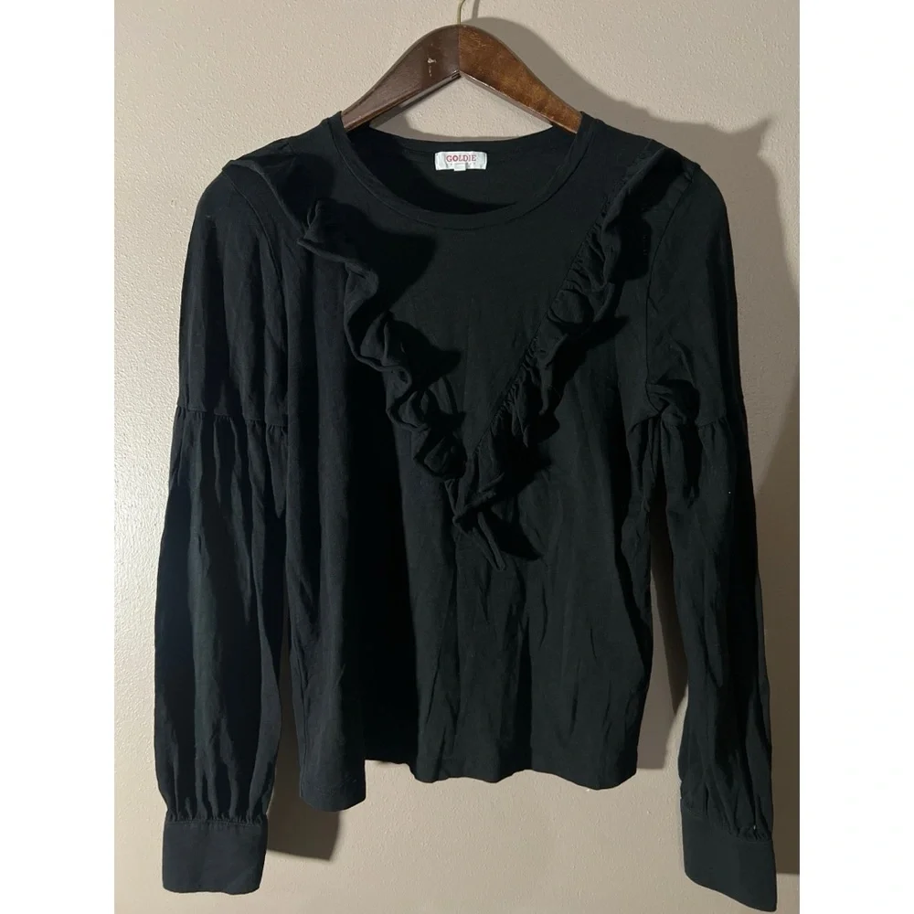 Goldie Black Ruffled Long Sleeve Top - Picture 1 of 3